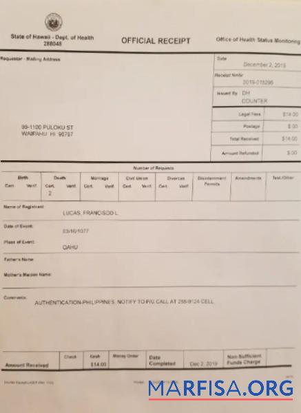 Printable Hawaii Office of health status monitoring death certificate real example